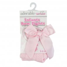 T120-P: Pink Jacquard Tights w/Bow (NB-24 Months)